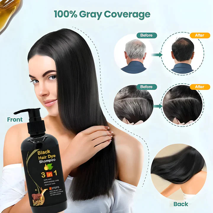 3-IN-1 BLACK HAIR DYE SHAMPOO (AYURVEDIC NO SIDE EFFECT) 🔥Buy 1 Get 1 Free🔥