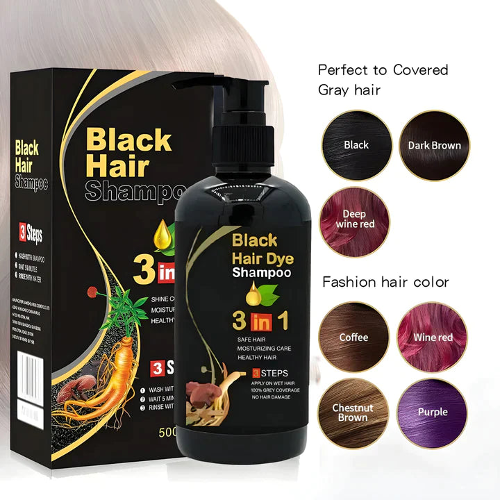 3-IN-1 BLACK HAIR DYE SHAMPOO (AYURVEDIC NO SIDE EFFECT) 🔥Buy 1 Get 1 Free🔥