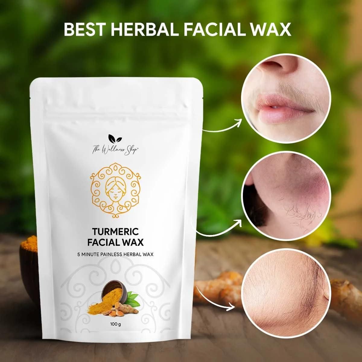 Turmeric Facial Wax - 5 Minute Painless Herbal Wax Powder (100g) (Pack of 2)